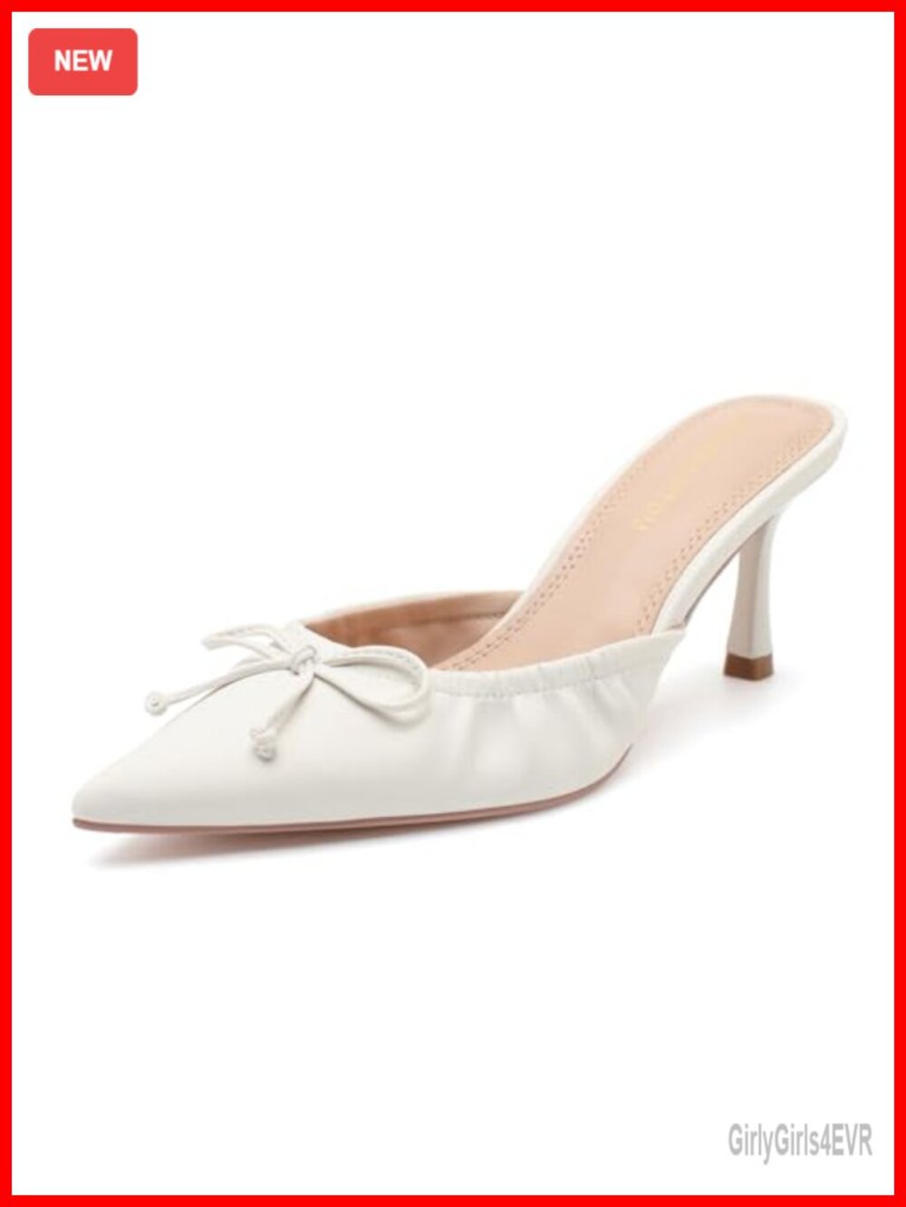 Bow Mule Heels Pointed Toe Kitten Heel Slip On Pumps